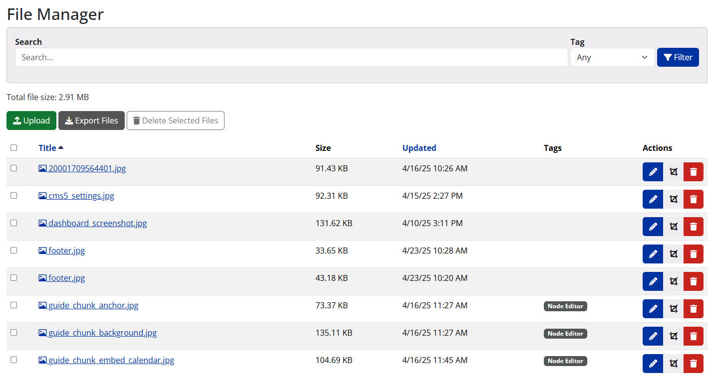 screenshot of file manager in cms5